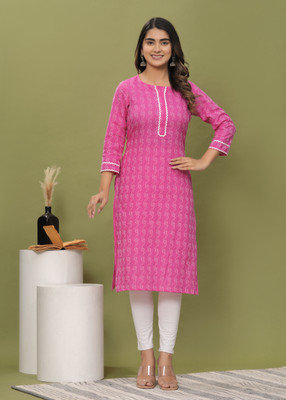TFP Women Printed, Self Design A-line Kurta(Pink)