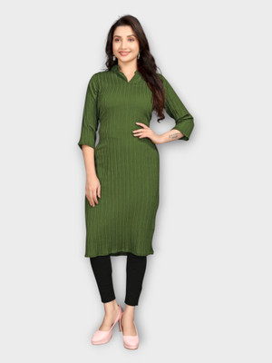 HKFASHION Women Striped A-line Kurta(Light Green)