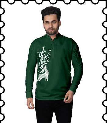 Kavyangle Creation Men Animal Print Straight Kurta(Green)