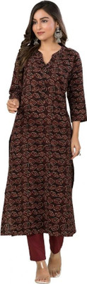Crazy Needle Women Printed, Geometric Print A-line Kurta(Brown)