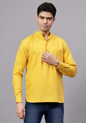 Vashuqi Men Solid A-line Kurta(Yellow)