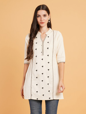 Ethic Glance Women Embroidered A-line Kurta(Beige)