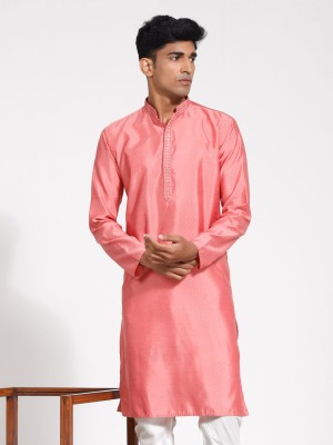 VASTRAMAY Men Self Design, Woven Design, Embroidered Straight Kurta(Pink)