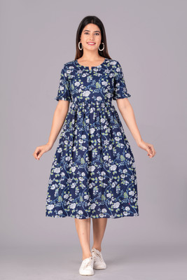 asifarheen Women Fit and Flare Multicolor Midi/Calf Length Dress