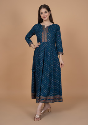 Annsh Apparel Women Polka Print Anarkali Kurta(Dark Blue)