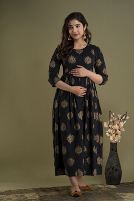 Shambhavi Creations Women Printed Anarkali Kurta(Black)