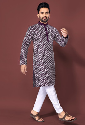 FOXDX Men Embroidered A-line Kurta(Multicolor)