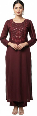 Warda boutique Women Solid A-line Kurta(Maroon)