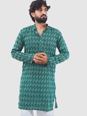 LADSLOOM Men Striped Straight Kurta(Dark Green)