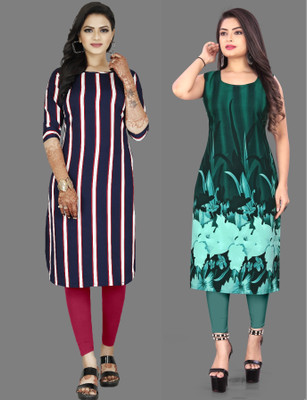 maruti fab Women Striped A-line Kurta(Green, Purple)