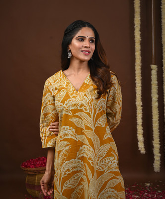 Rimeline Fashion Women Printed A-line Kurta(Yellow)
