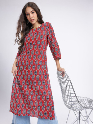 Anouk Rustic Women Printed Straight Kurta(Red)