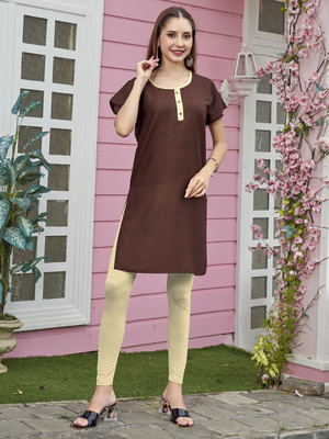 jmm Women Woven Design Straight Kurta(Brown)