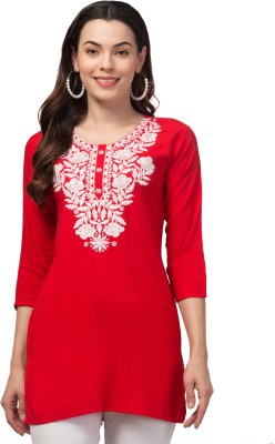 awkfull Women Embroidered, Solid Straight Kurta(Red)