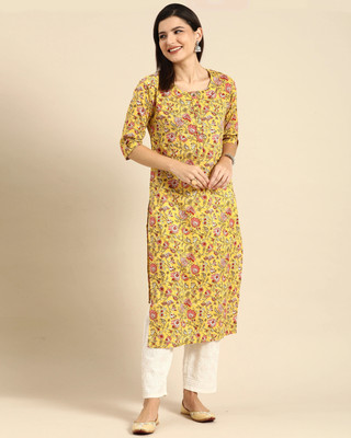 Rajnandini Women Printed Straight Kurta(Yellow)