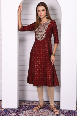 Aurelia Women Embroidered A-line Kurta(Maroon)