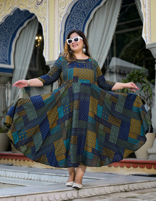 RopaDeModa Women Printed Anarkali Kurta(Multicolor)