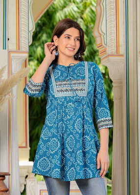 Yash Gallery Women Bandhani A-line Kurta(Blue)