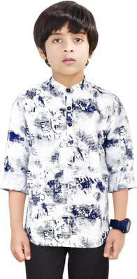 MOHINI CREATION Boys Printed Straight Kurta(White, Blue)