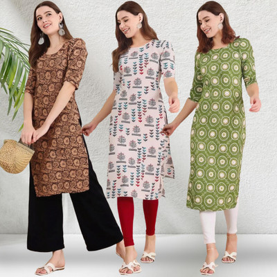 EthnicBasket Women Printed Straight Kurta(Multicolor)