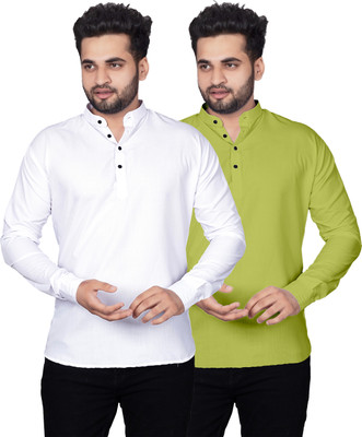 Kavyangle Creation Men Solid Straight Kurta(White, Light Green)