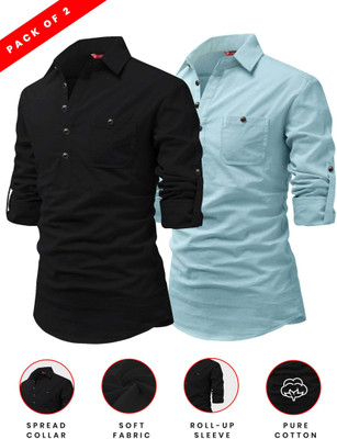 FireFish Men Solid A-line Kurta(Light Green)