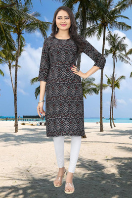 ANITA LYCRA Women Printed Straight Kurta(Black)