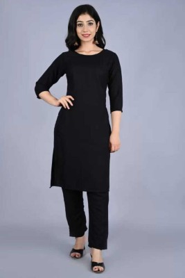 VOXXY INTERNATIONAL Women Solid Ethnic Dress Kurta(Black)