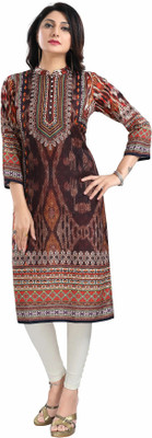 Divastri Women Printed Straight Kurta(Brown)
