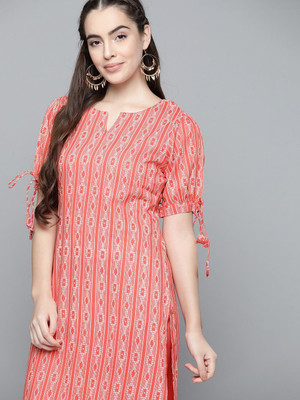 HERE&NOW Women Geometric Print Straight Kurta(Orange)