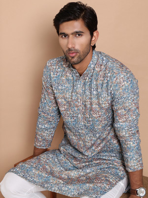 Jompers Men Printed Straight Kurta(Dark Green)