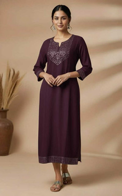 sofiacollection Women Embroidered, Geometric Print Straight Kurta(Purple)