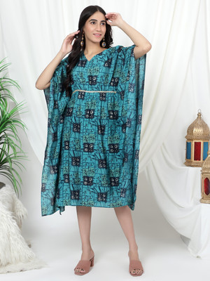 Anmi Printed Women Kaftan Kurta(Blue)