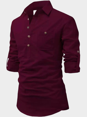 Springberry Men Solid Straight Kurta(Maroon)