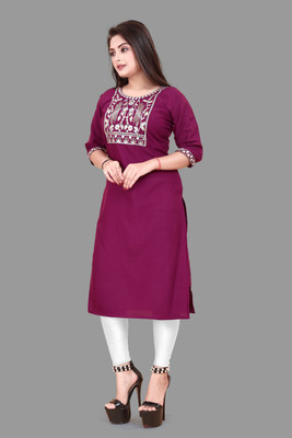 RIDDHI COLLECTION MALL Women Embroidered A-line Kurta(Purple)