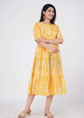 NISTA CREATION Women Printed A-line Kurta(Yellow)