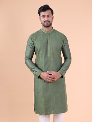 Aurik Men Printed Straight Kurta(Green)