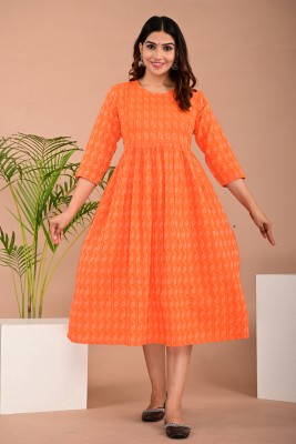 KOTHOTYA Women Printed Anarkali Kurta(Orange)