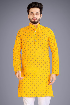 SOPANI Men Printed Straight Kurta(Yellow)