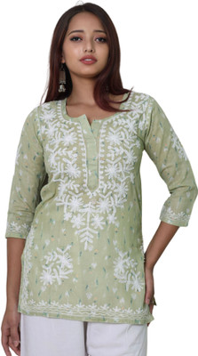INDICRAFT Women Self Design Straight Kurta(Green)