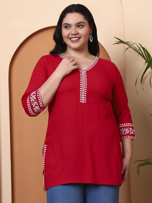 Yash Gallery Women Embroidered Straight Kurta(Red)