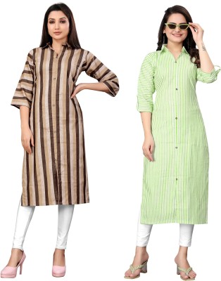 FABTOWN Women Striped Straight Kurta(Multicolor)