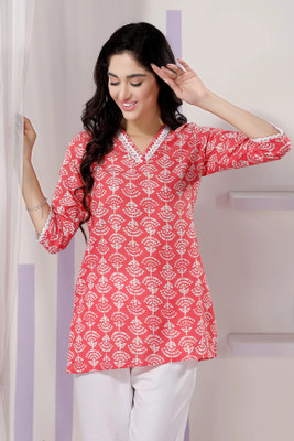 Divastri Women Printed Straight Kurta(Red)