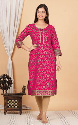 ZAARA CREATION Women Printed Straight Kurta(Pink)