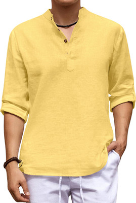 ZOMBOM Men Solid Straight Kurta(Yellow)