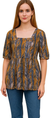 HindustaniLihaj Women Printed Straight Kurta(Brown)