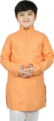 SG YUVRAJ Boys Solid Straight Kurta(Orange)