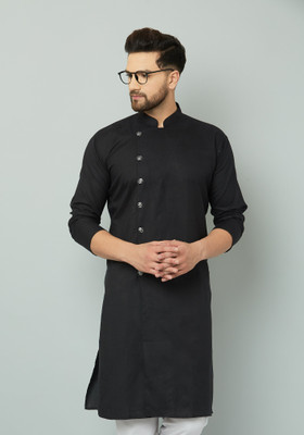 LEMONX Men Solid Straight Kurta(Black)