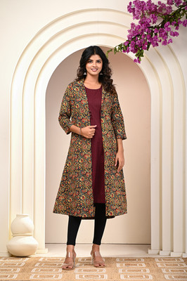 Kriftee Women Printed A-line Kurta(Black)