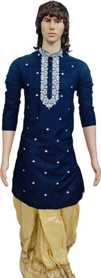 MAYER ASHIRBAD Men Embroidered Straight Kurta(Blue)